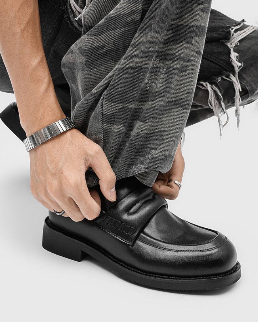 Edge Black Leather Penny Loafers