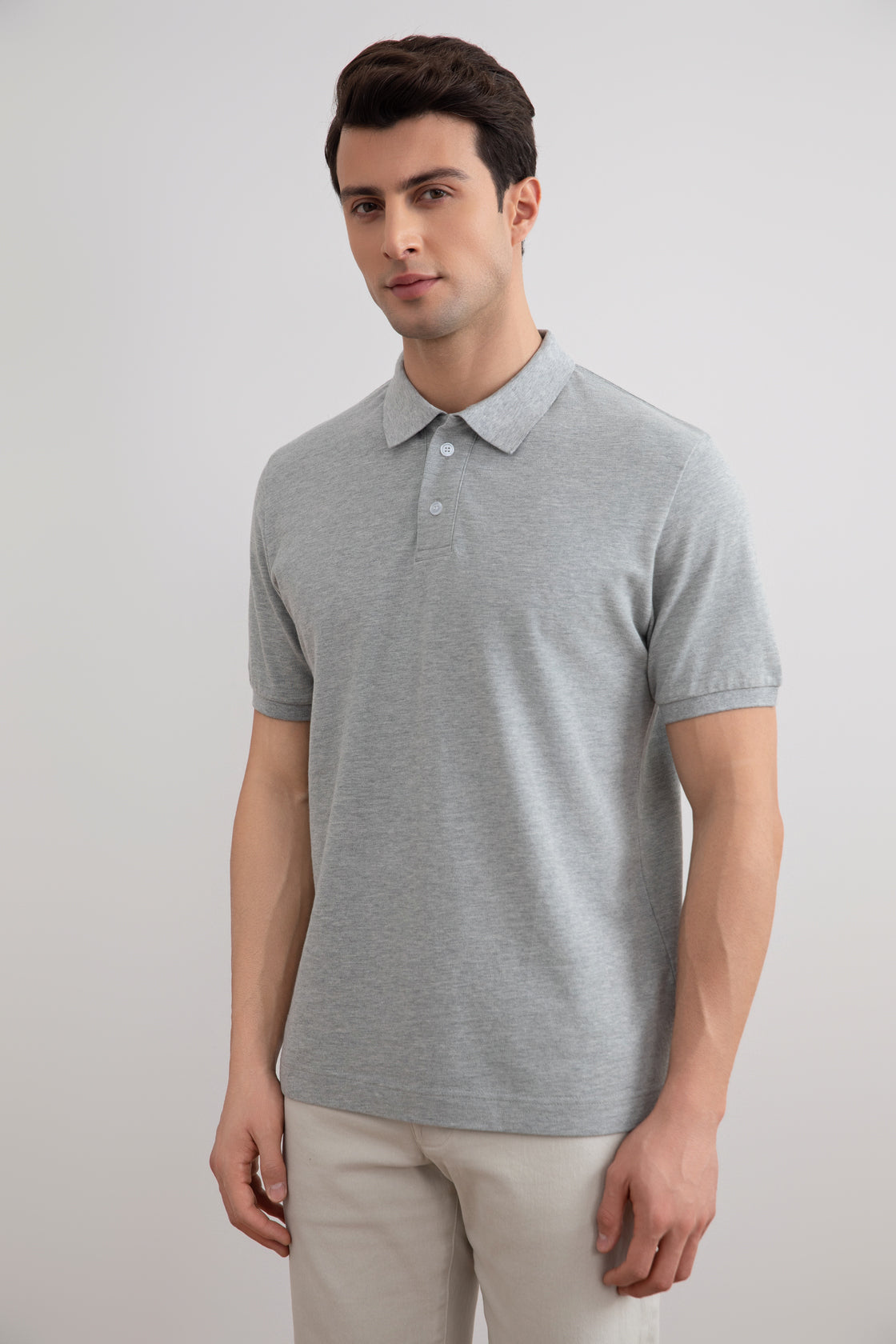 Grey Mélange Cotton-Piqué Polo Shirt