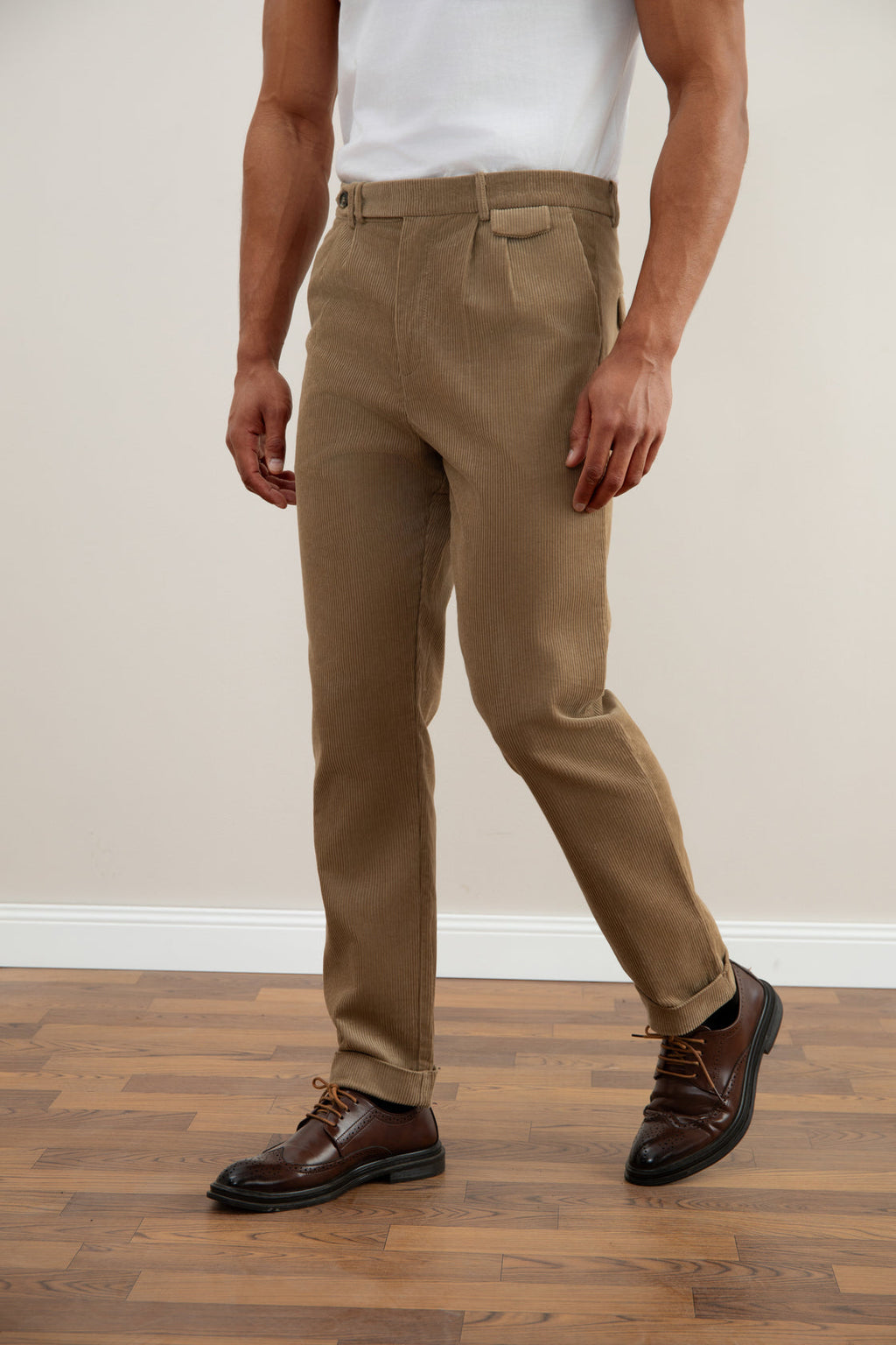 Tan Straight-Fit Corduroy Pants