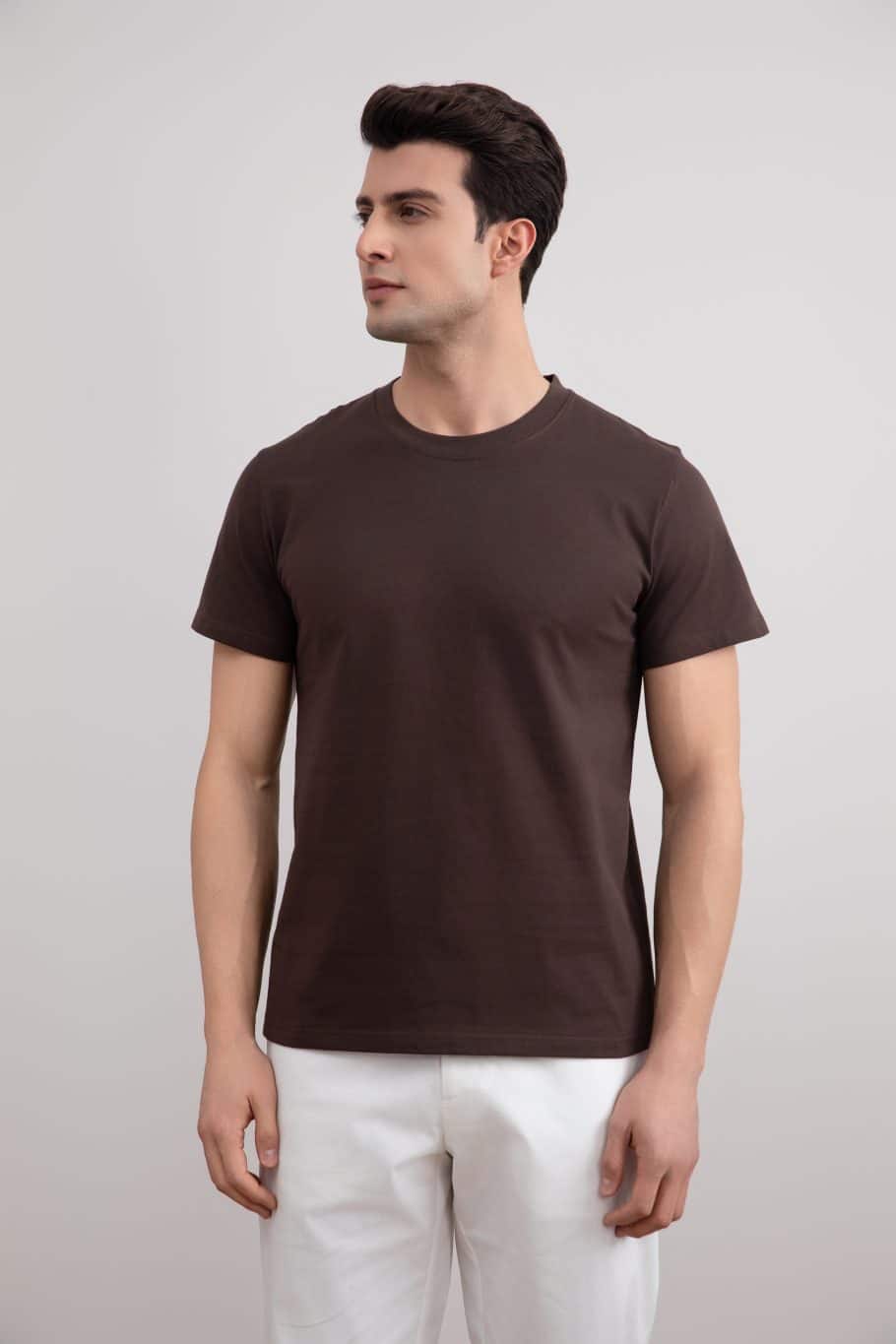 Brown Slim fit Crew-neck T-shirt