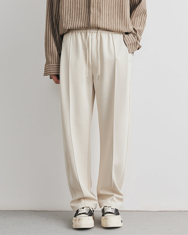 Soft Feel Straigh Lef Trousers with Waistband and Drawstrings