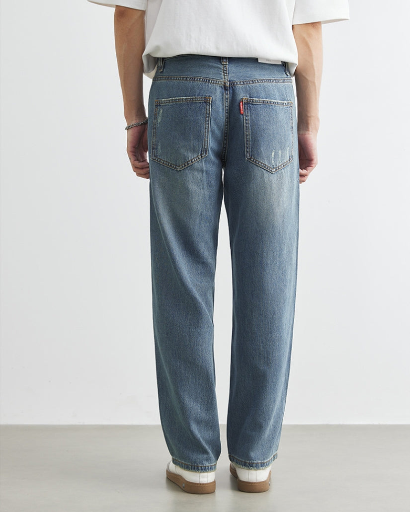 Vintage Wash Straight-Leg Denim Jeans