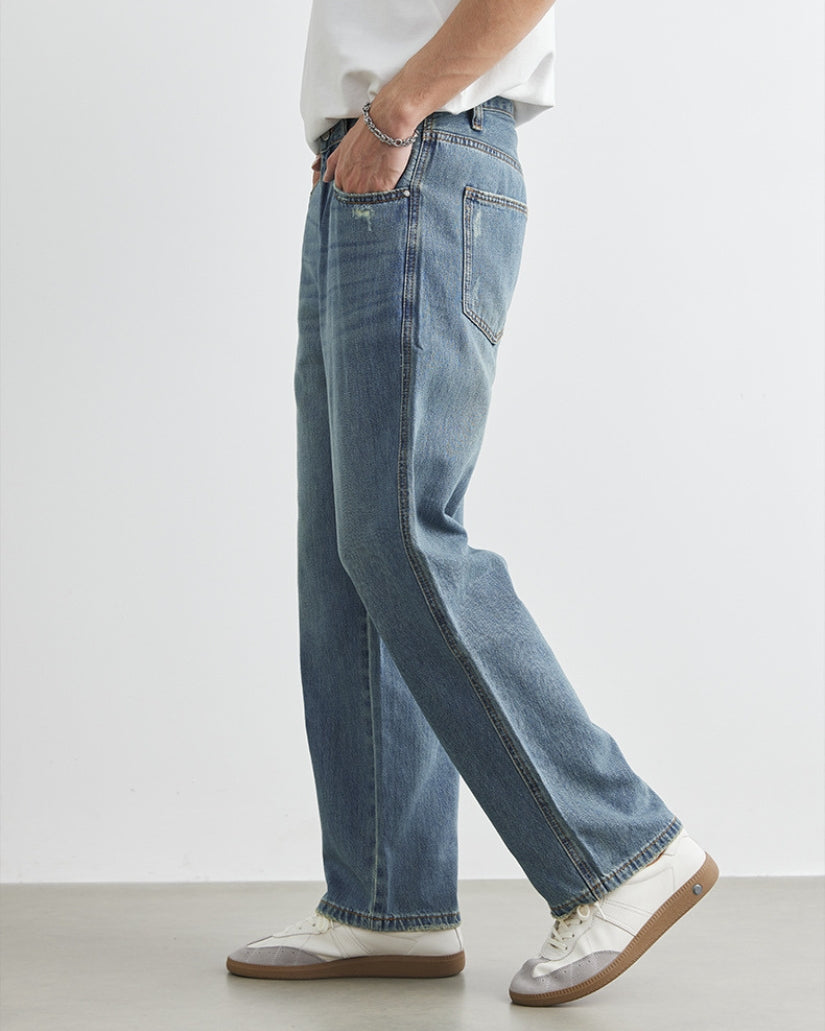 Vintage Wash Straight-Leg Denim Jeans