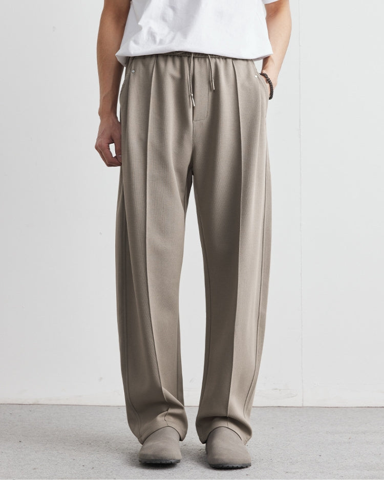Soft Feel Straigh Lef Trousers with Waistband and Drawstrings