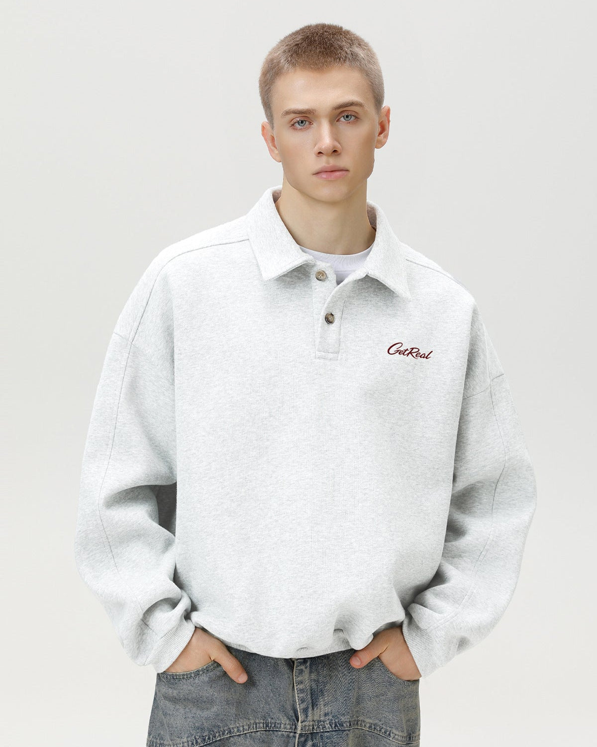 "Get Real" Oversized Embroidered Polo Sweater