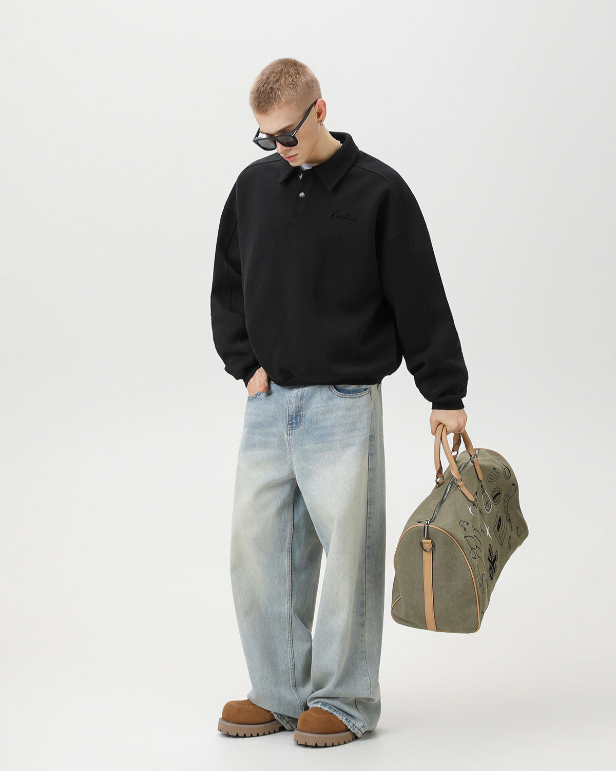 "Get Real" Oversized Embroidered Polo Sweater