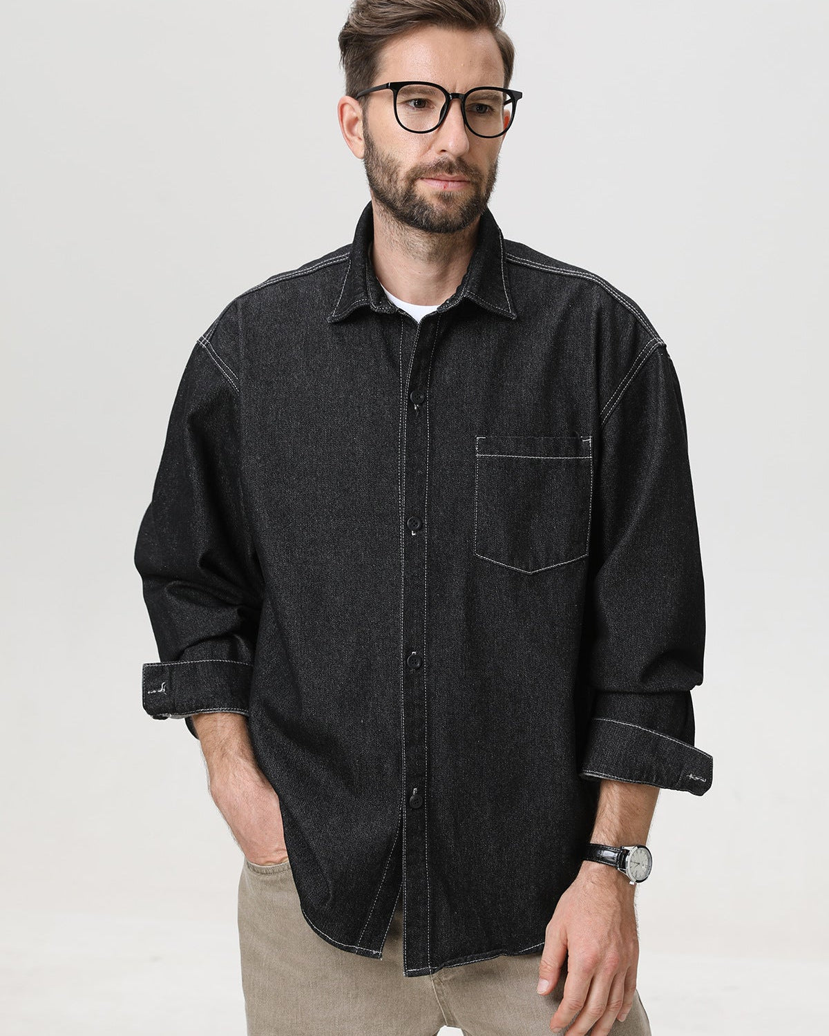 American Vintage Denim Long-Sleeve Overshirt