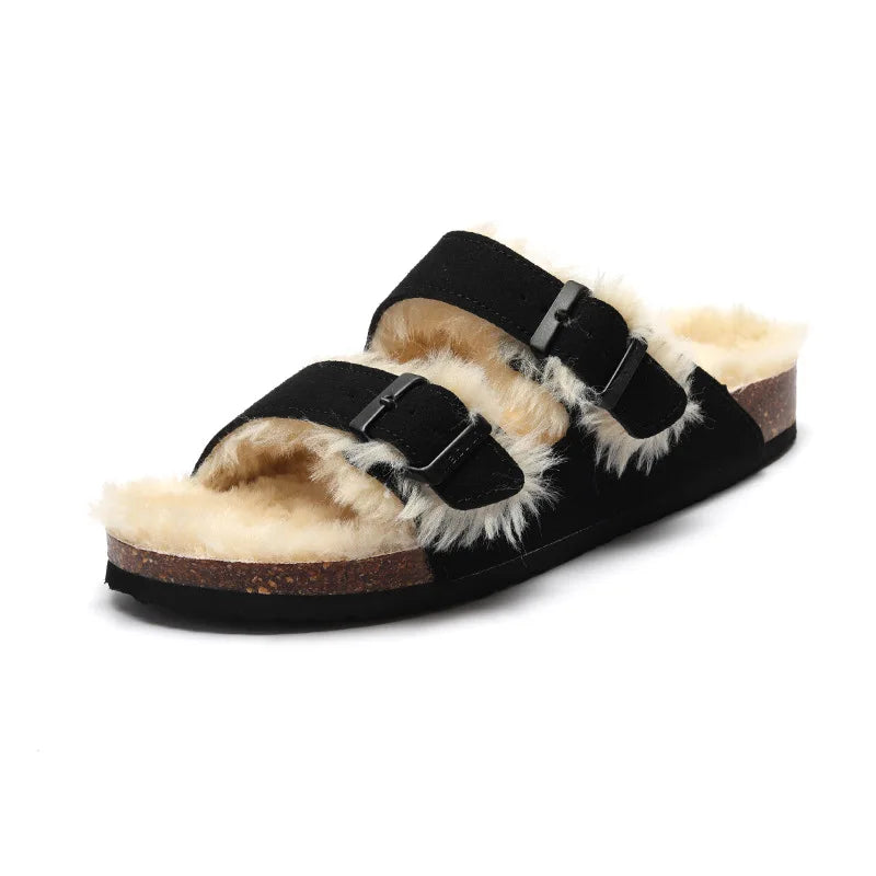 Hobart Shearling Sandals - black